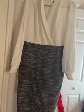 Karl Lagerfeld Two-Tone Long Sleeve Wrap Dress in White and Black